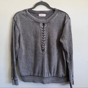 Ocean Drive | Grey Distressed Lace-Up Crewneck